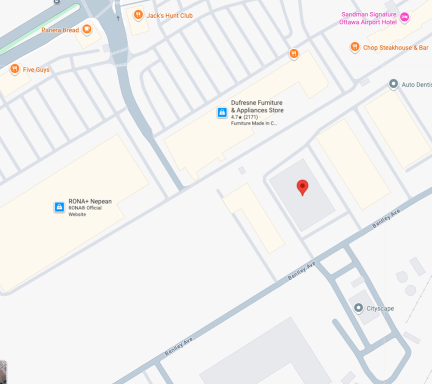 Map with a red pin marker on a street layout