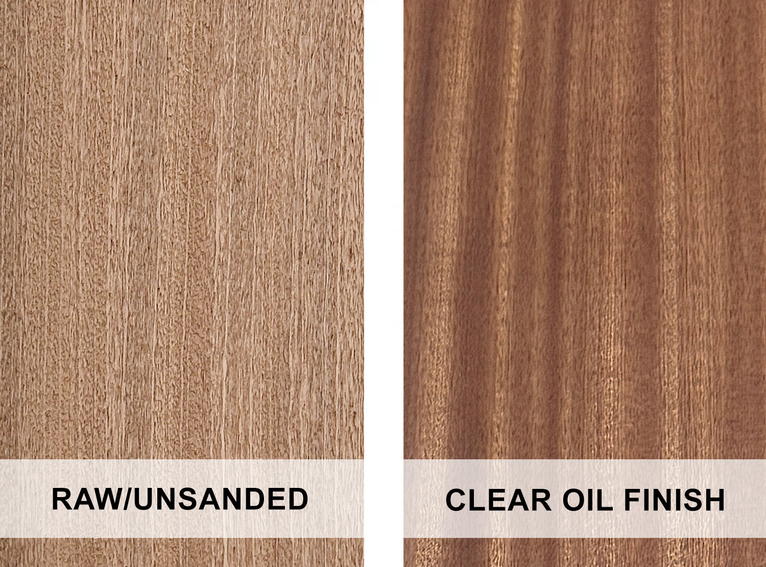 Sapele - example of raw wood and with a clear oil finish